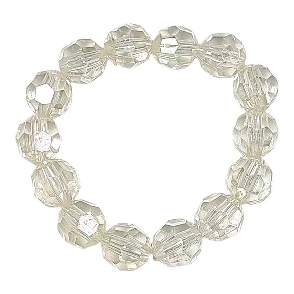 Opaque Clear Iridescent Plastic Beaded Stretch Fashion Bracelet 5.75" Bridal - Picture 1 of 13